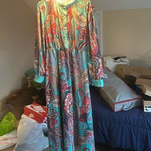 Mint green and paisley long sleeved dress